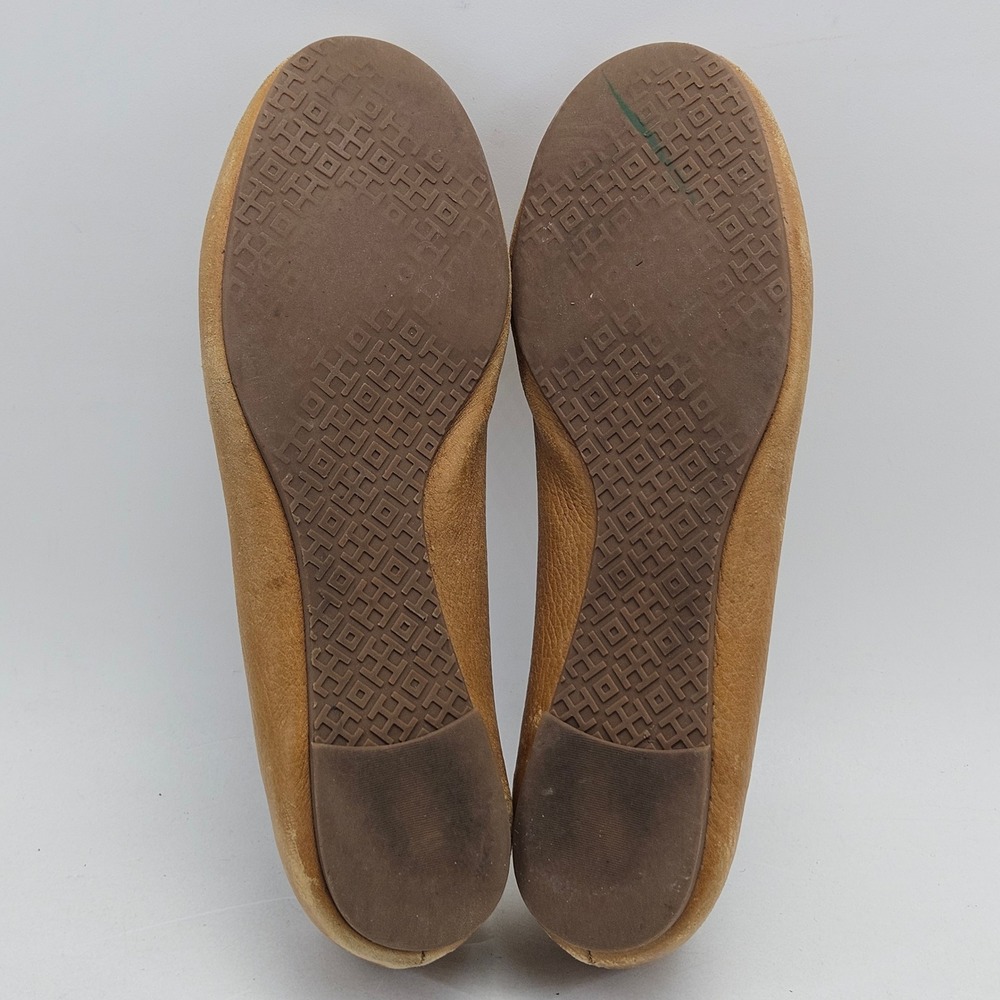 Tory Burch Tan Leather Reva Ballet Flats with Gold Logo - Picture 6 of 12